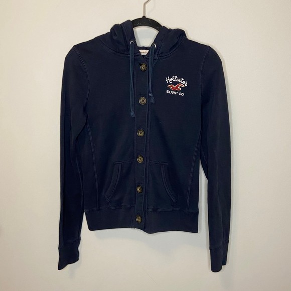 Hollister Navy Blue Button Front Sweater Size Medium - Picture 4 of 8